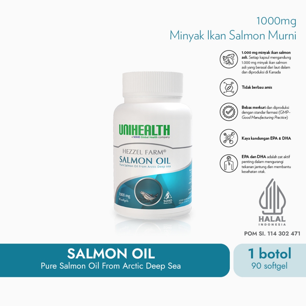 Minyak Ikan Salmon Murni Unihealth Salmon Oil 1000mg isi 30kapsul