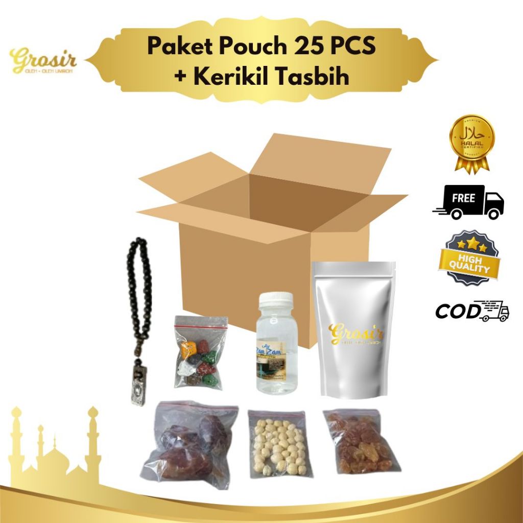 

Paket Pouch Kerikil Tasbih 25pcs Oleh Oleh Haji dan Umroh Ekonomis Dus tali jinjing kabah paket gift Premium Terlengkap