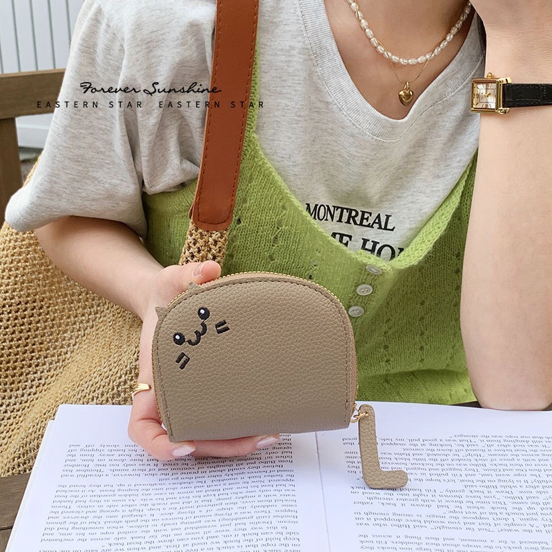 Dompet Kucing Lipat Wanita Card Holder Kulit PU Wanita Dompet wanita gesper dompet koin kecil tempat
