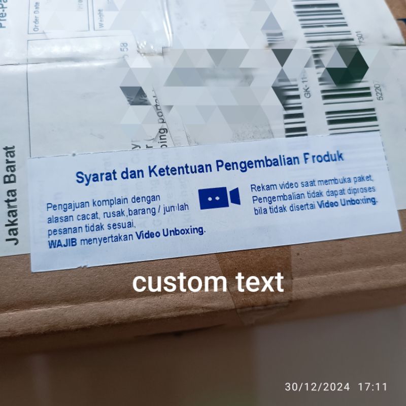 Sticker Unboxing Retur Pengembalian Produk Custom Text