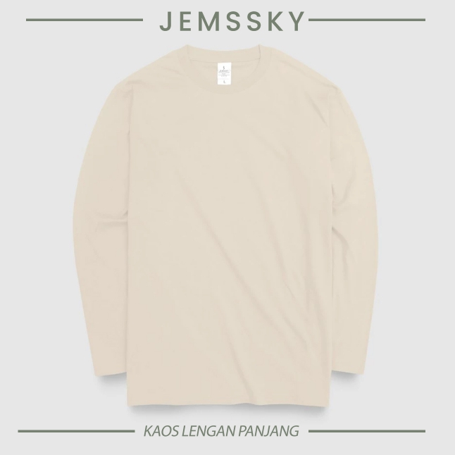 Jemssky T-Shirt Kaos Lengan Panjang Cream Polos Unisex