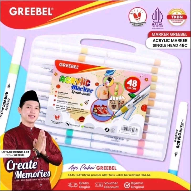 

GREEBEL Acrylic Marker Single Head (12-48 Warna) / Spidol Sketsa / Sketsa Markers Set / Marker Set / Spidol Warna Warni Stationery Plastik Tinta