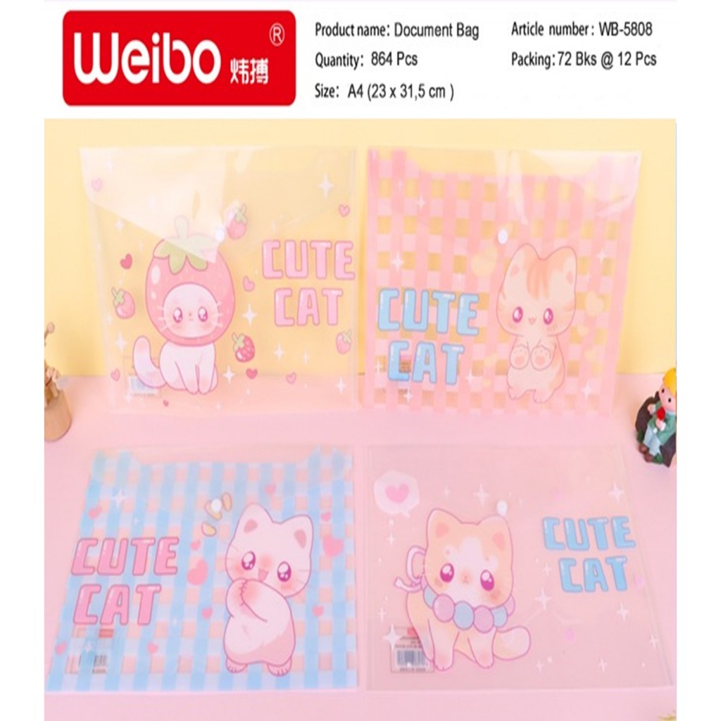

WEIBO DOCUMENT BAG ZIPPER & BUTTON - TAS DOKUMEN UKURAN A4 GAMBAR LUCU