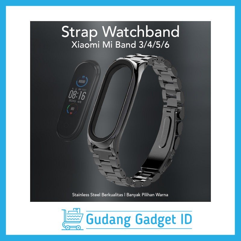 Strap Mi Band 3/4/5/6 Watchband 3 Point Stainless Steel Tali Pengganti Jam Strap - Black - P756WA8R