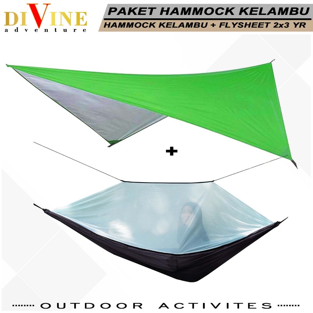 paketan hammock kelambu + flysheet tenda waterproof 2x3 yard paket hammock flysheet camping