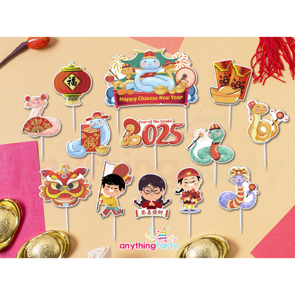

Chinese New Year Cake Topper / Hiasan Kue Imlek CNY 2025 - Year of The Snake - Gong Xi Fat Choi