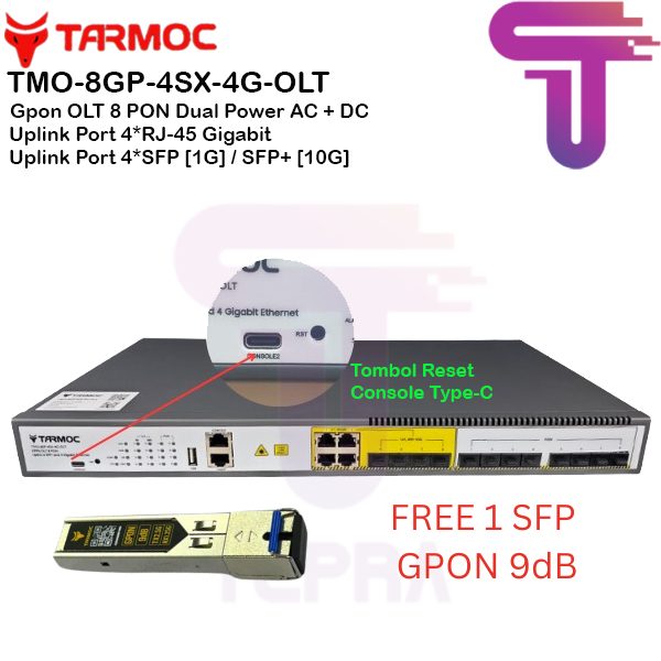 Tarmoc TMO-8GP-4SX-4G-OLT |Gpon 8 Pon OLT Uplink 4x 10G/1G SFP,4GE LAN