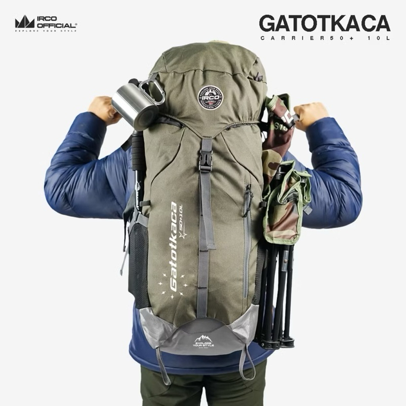 Tas Ransel Carrier Gunung Hiking Outdoor 50 Liter Pria Irco Gatotkaca Hijau Army