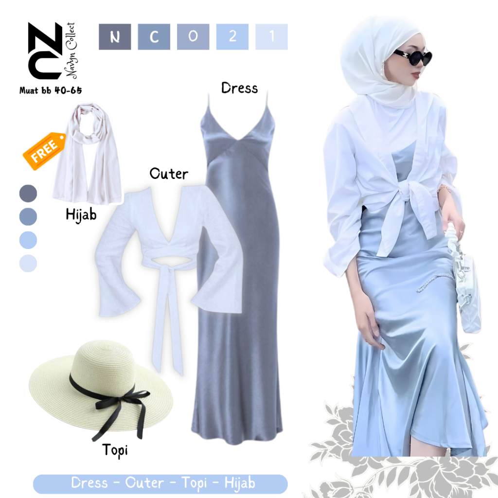 OOTD Pantai Viral One set Wanita Kekinian (Dress wanita, Outer Wanita , Topi Pantai Wanita) NC021