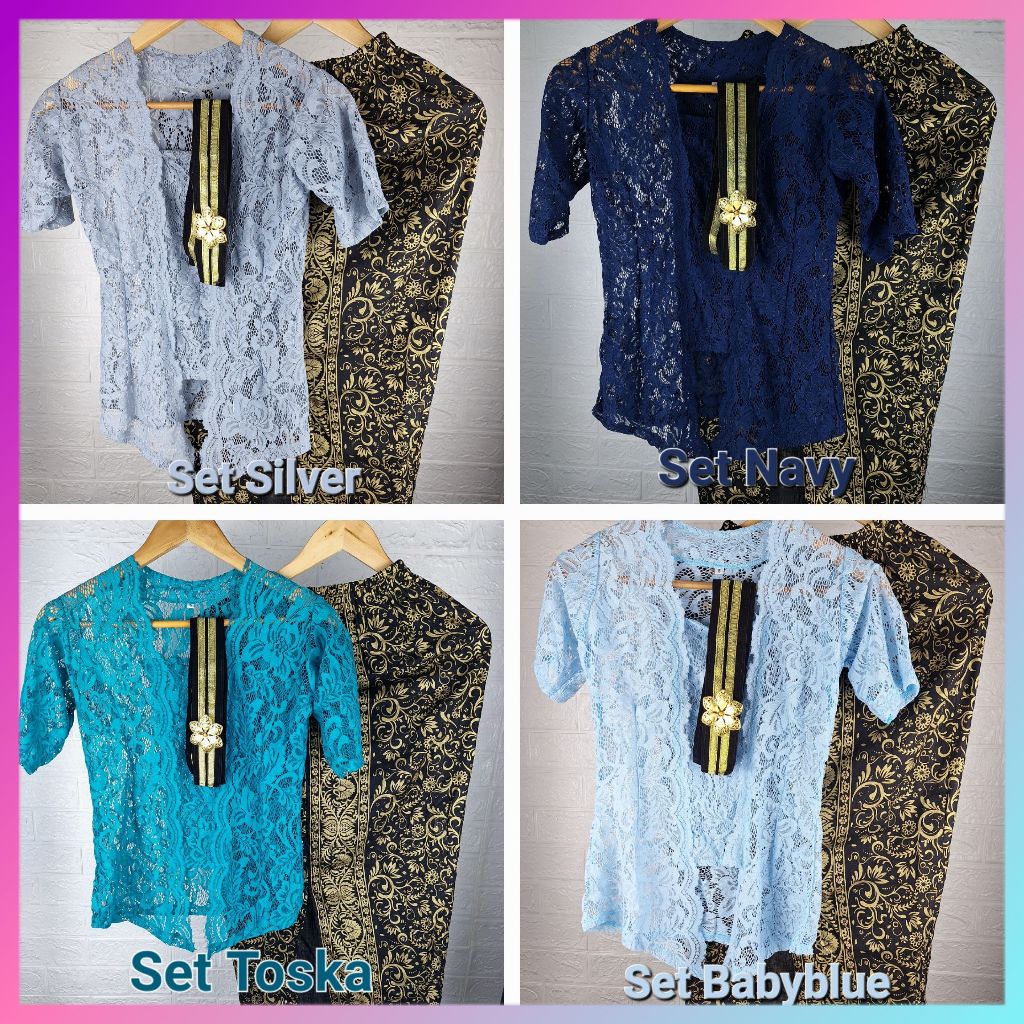 Setelan Kebaya Bali Lengan Pendek Model Bianca Terlaris Termurah Modern Warna Navy Silver Toska Baby