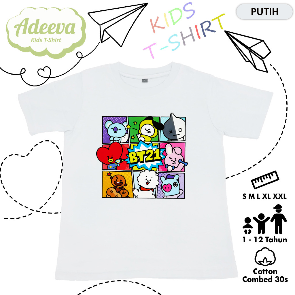 Kaos Anak Karakter BT21 Usia 1-12 Tahun Baju Anak Karakter BT21 Laki-Laki dan Perempuan