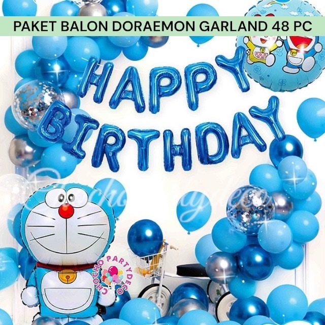 Paket Balon DORAEMON GARLAND 48 PC / Dekorasi Ulang Tahun Mobil Doraemon Doremi Nobita