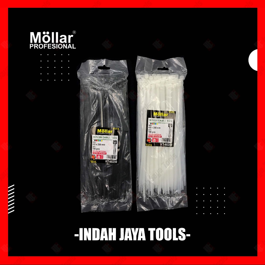 

MOLLAR Cable Ties 4.8 x 250 mm HITAM PUTIH Kabel Tie 25 cm Pengikat Strap Nylon