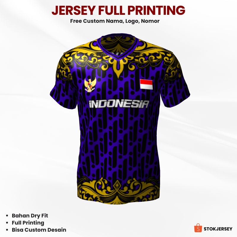 Jersey Futsal Ungu Hitam Gold Motif Batik 462 - Kaos Jersey Custom Lari, Badminton, Volly, Dll.