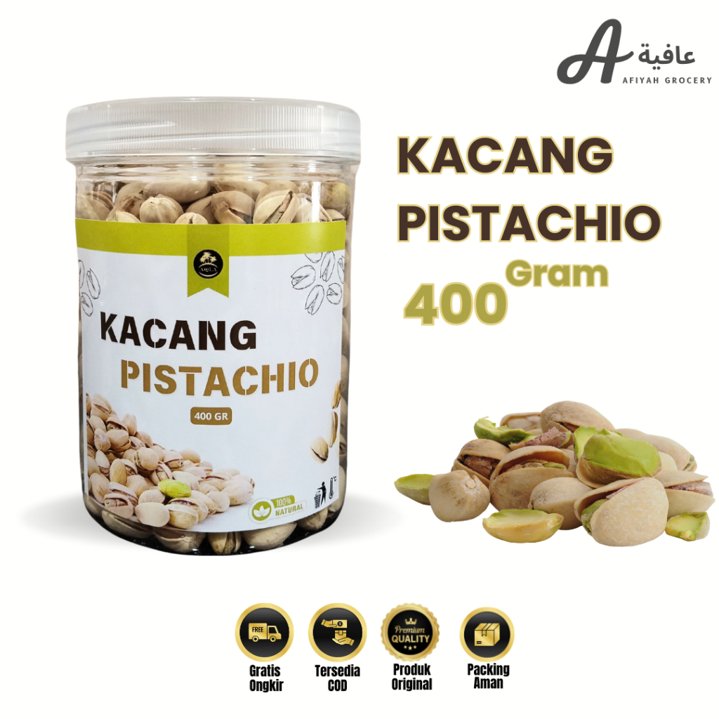 

Kacang Pistachio 400gr Kacang Fustuk Asin Kacang Ketawa Makanan Ringan Cemilan Sehat