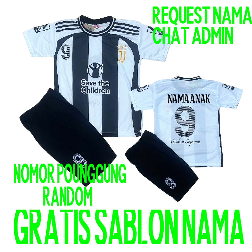 setelan baju bola anak/setelan baju futsal/baju bola juve-ntis putih/baju futsal murah