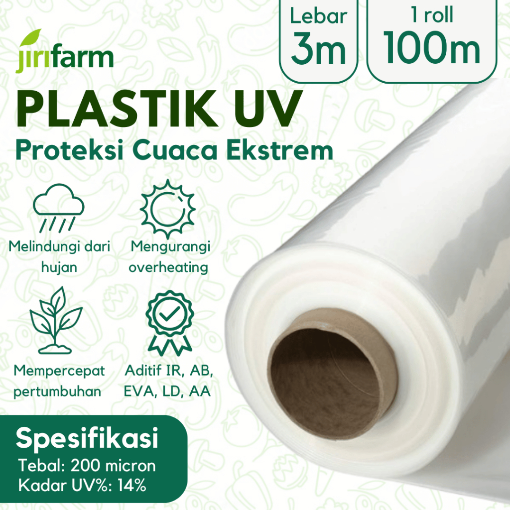 JIRIFARM - 1 Roll 100 Meter Plastik UV Green house Tebal 200 Micron 14% Lebar 3 Meter