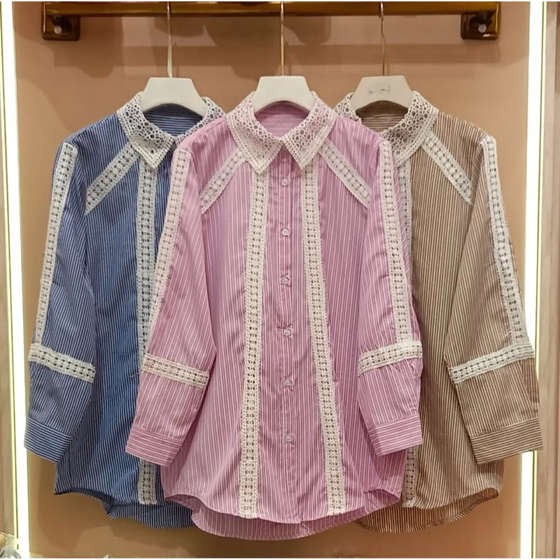 Kemeja Garis-Garis Wanita Lengan Panjang