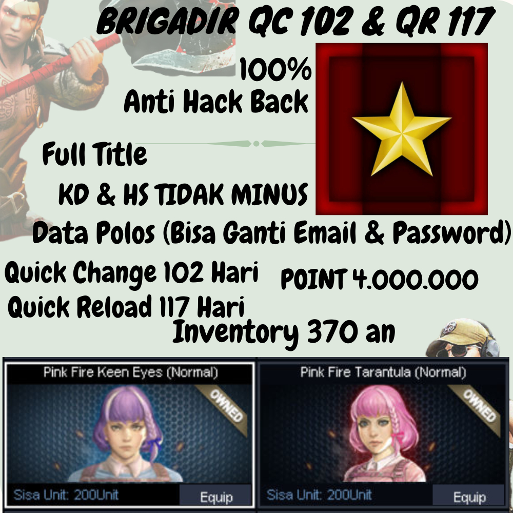 Bintang 1 B1 QC102 QR117 INV 372/Game PC/Akun Brigadir Char/Akun Game PB/Game Poin Blank Zepetto