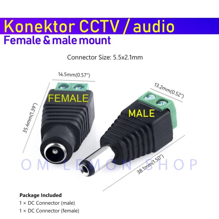Konektor CCTV jek jack socket soket DC female male - Female