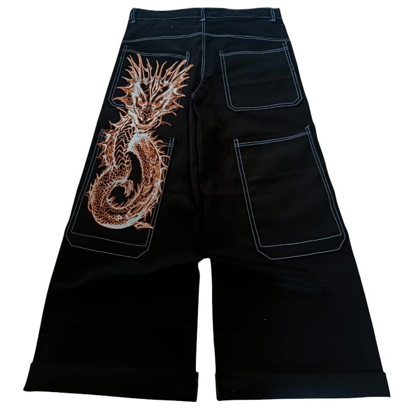 CELANA PANJANG JEANS GOMBRONG BIG POCKET MOTIF