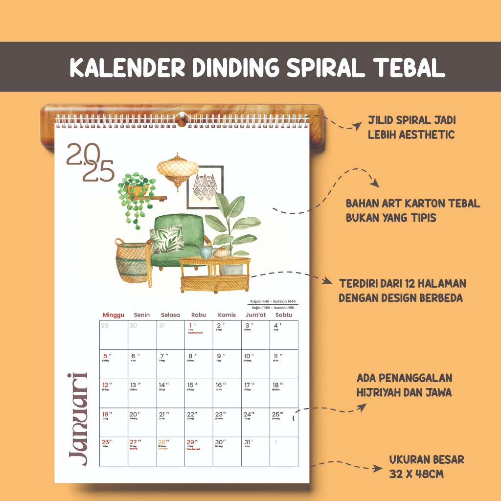 

Kalender Dinding Spiral 2025 Aesthetic Lengkap Jawa dan Hijriyah Lembar Belajar