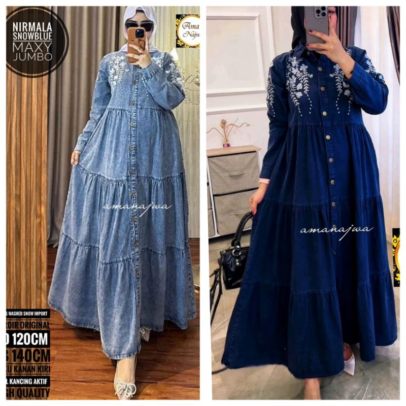 Nirmala dress gamis jeans bordir jumbo LD 120&140