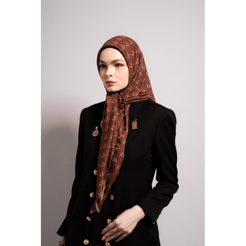 Monogram Voal Scarf Gold Brown - Vivi Zubedi - Preloved