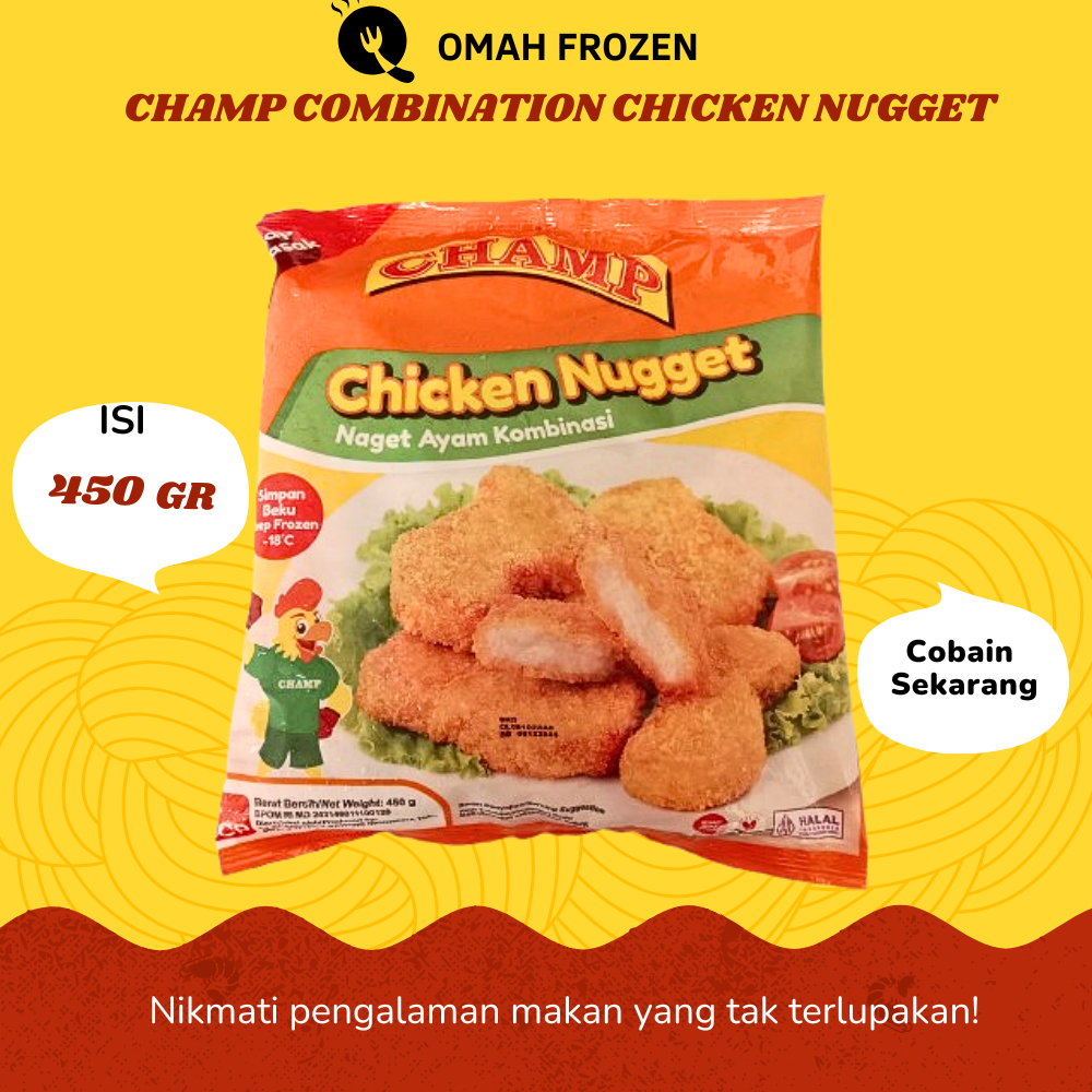 

CHAMP COMBINATION CHICKEN NUGGET NAGET AYAM KOMBINASI 450 GR frozen food makanan beku kemasan olahan