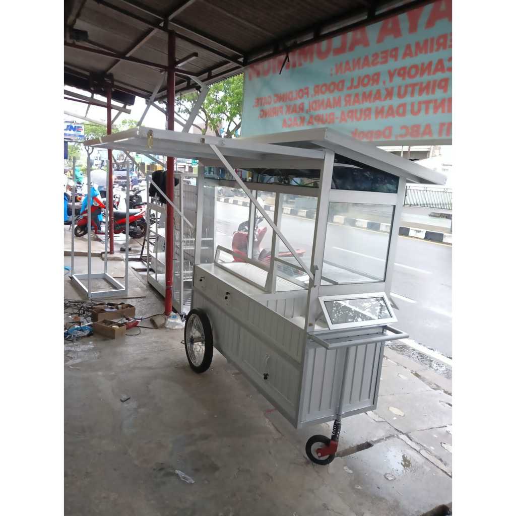 Gerobak Gorengan Roda Motor Silver ( FREE Onkir Khusus Jabodetabek )