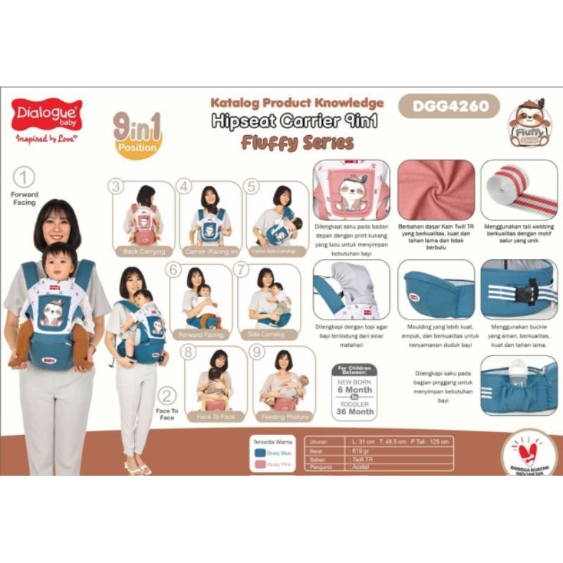 Gendongan Hipseat 9in1 Fluffy Series Dialogue Baby