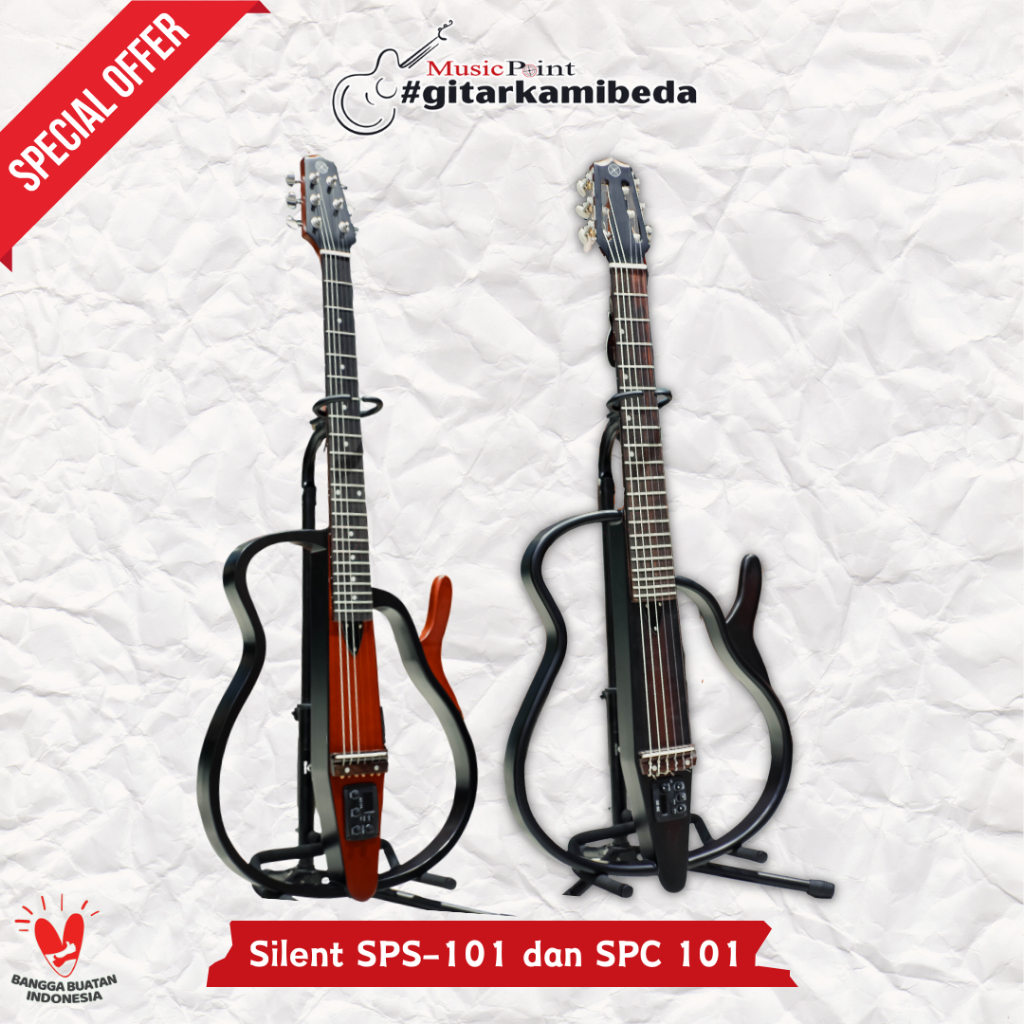 Gitar Silent Original POINT Full set tas + senar cadangan