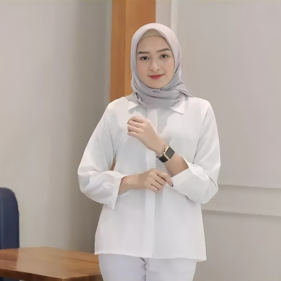 Kemeja Wanita Polos Casual Hitam Putih Wanita Lengan Panjang Bahan Rayon