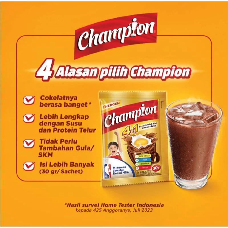 

Energen Champion 1 Renceng 10pcs isi 30gr Mayora 4 in 1 Susu Cokelat 10 Sachet 30 gram