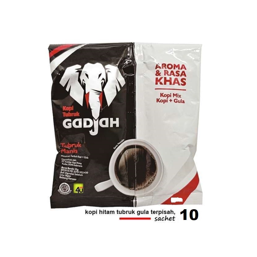 

Kopi Tubruk Gadjah Aroma & Rasa Khas + Gula. kopi renceng 10sachet