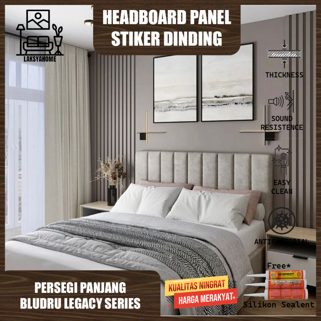 Headboard Panel Dinding 20x60 Rectangle Bludru Legacy Series Dekorasi Tempat Tidur & Wallpaper Dindi