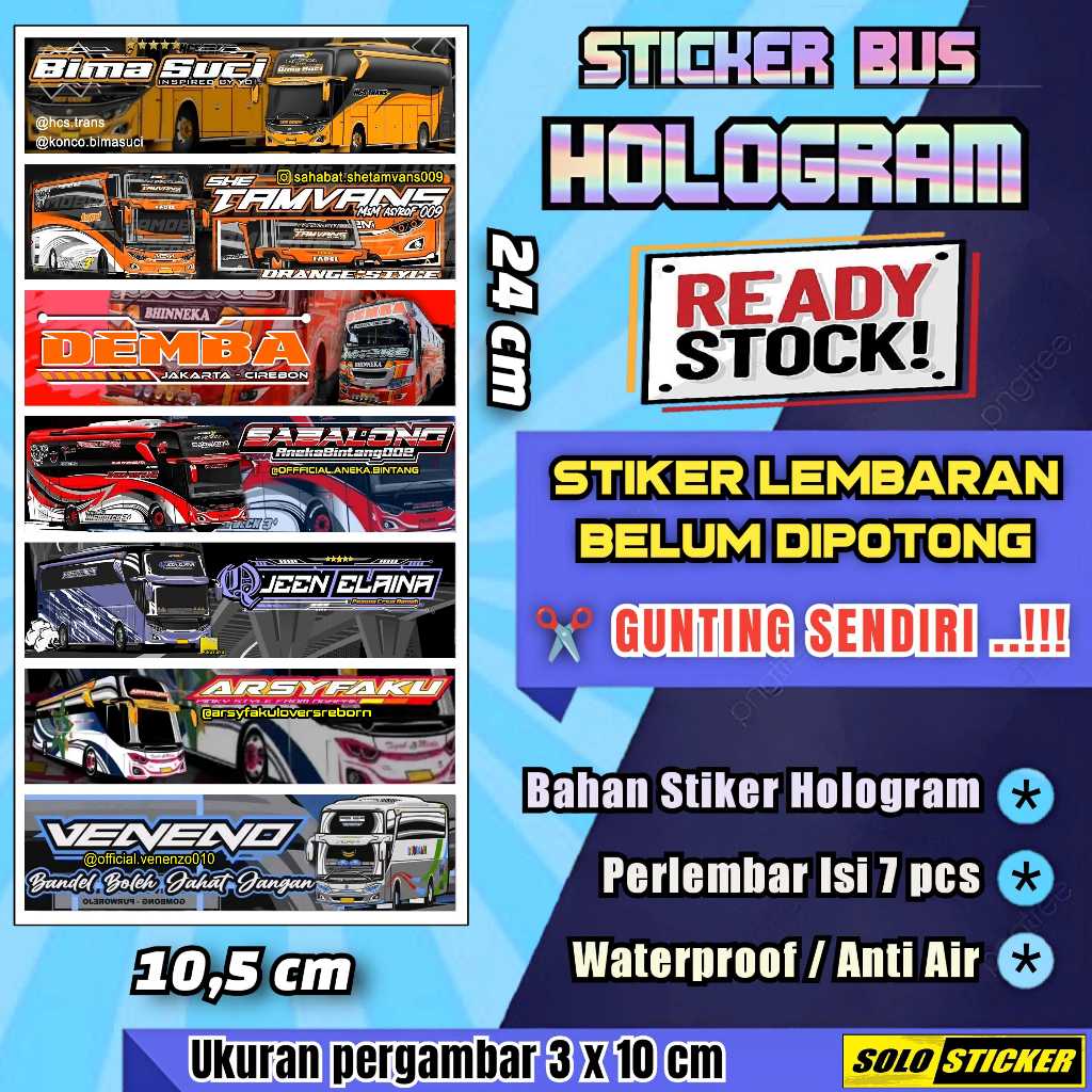 

Isi 7 pc Stiker Bus Hologram Lembaran Model Panjang Isi Campur Sesuai Foto Anti Air