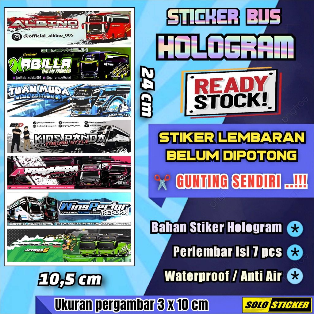 

Isi 7 pc Stiker Bus Hologram Lembaran Model Panjang Isi Campur Sesuai Foto Anti Air