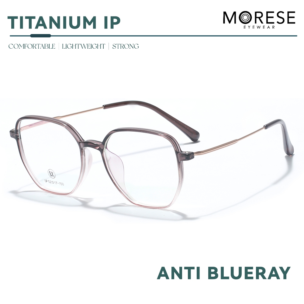 Morese Kacamata Titanium Model Kotak Fashion Wanita Ringan Kokoh Bisa Minus Style Simple 8006