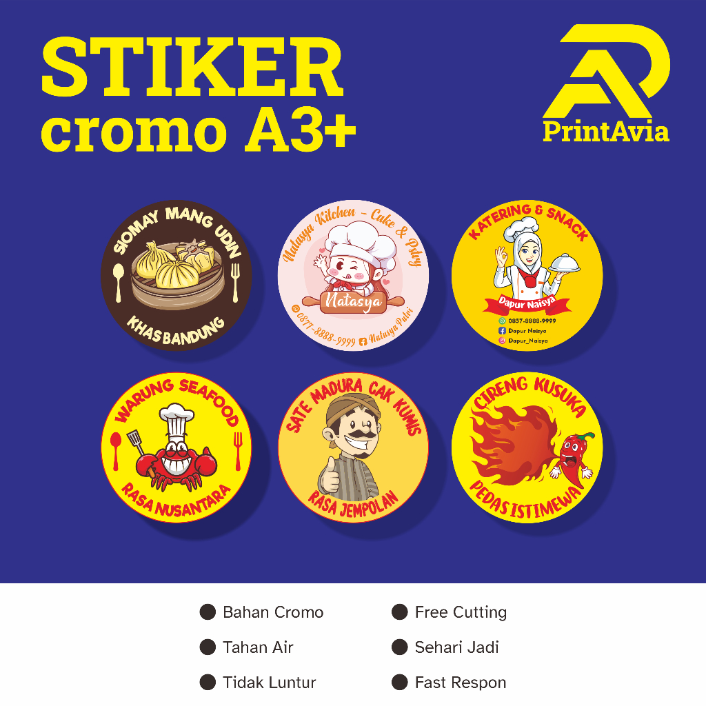 

Cetak Stiker Custom Logo Bulat Jualan Label Makanan Olshop Chromo Print Sticker Free Design || PRINTAVIA