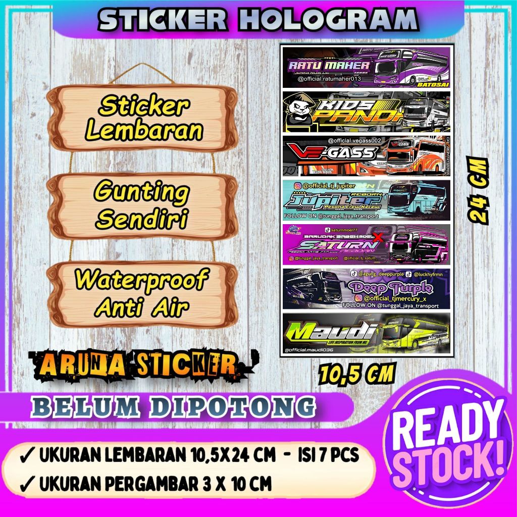 

STIKER BUS PANJANG Lembaran Isi 7 pc Stiker Bus Basuri Hologram Sticker Bus Mania