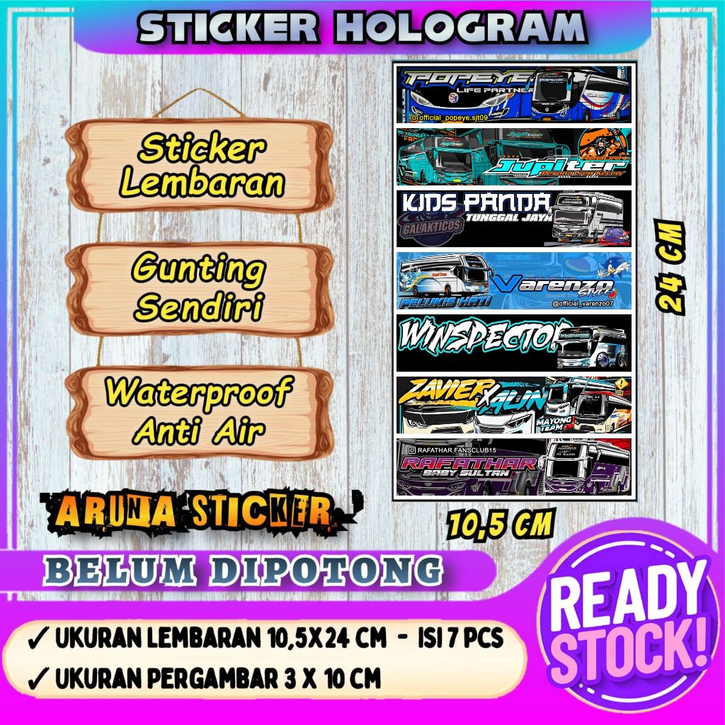 

STIKER BUS PANJANG Lembaran Isi 7 pc Stiker Bus Basuri Hologram Sticker Bus Mania