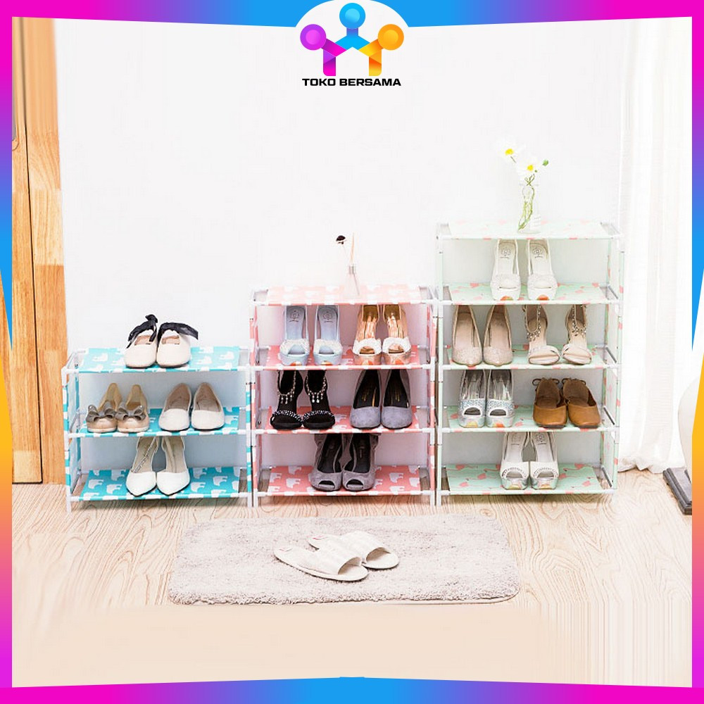 Rak Penyimpanan Sepatu Sandal Praktis Bongkar Pasang / Tempat Sepatu 3 dan 4 Tingkat Serbaguna Motif