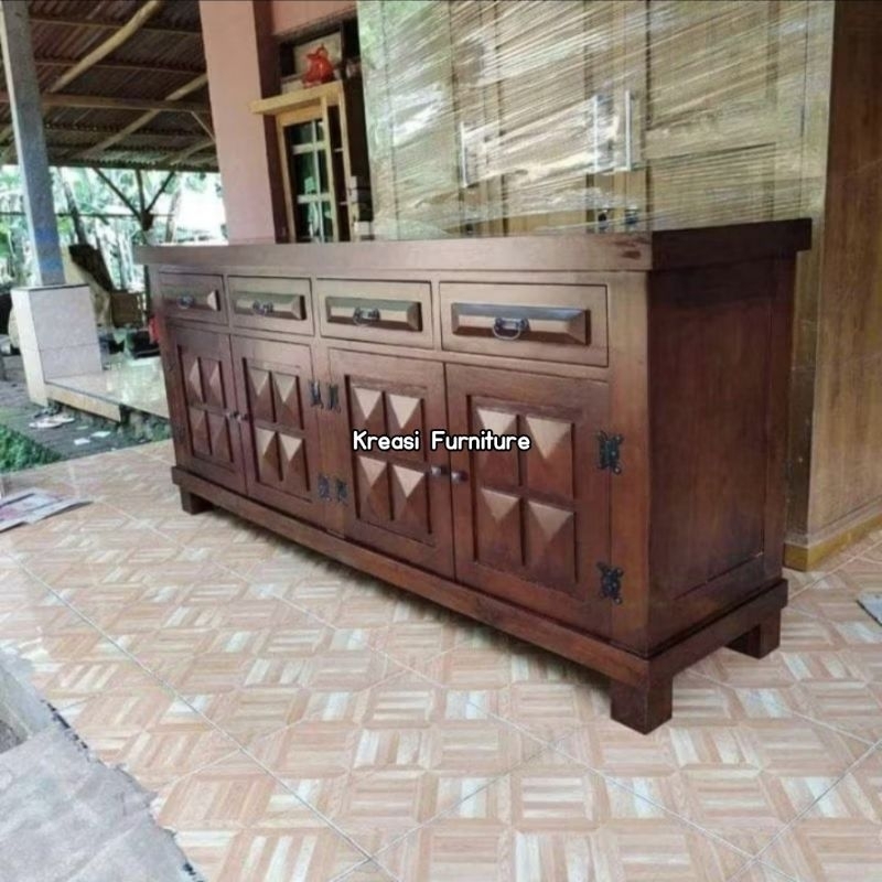 Bufet Minimalis Diamond Kayu Jati Tua