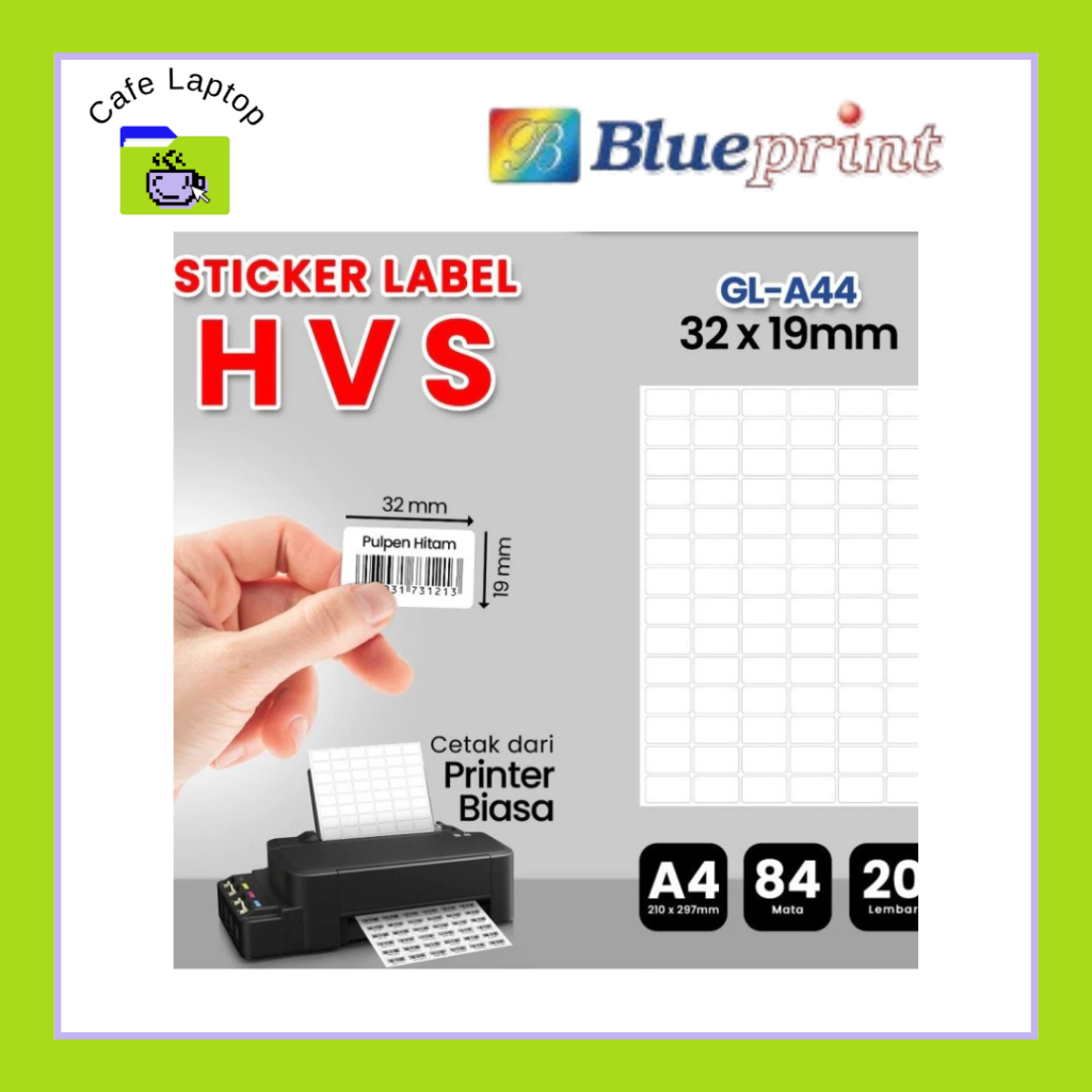 

Kertas Stiker Label HVS Doff A4 BLUEPRINT Uk 32 x 19 mm - 20 lembar