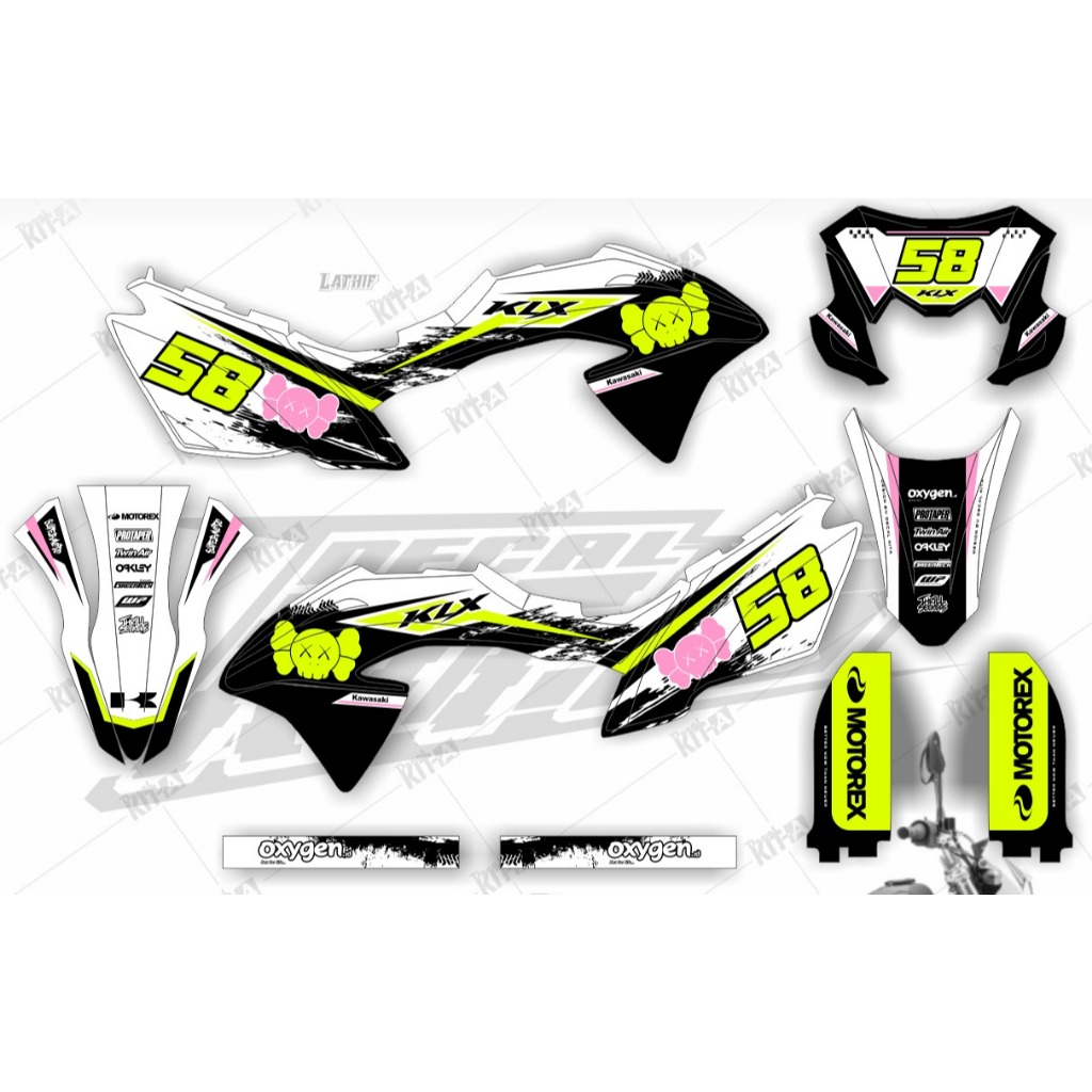 decal sticker KLX BF 150 design terbaru warna hitam kuning list putih