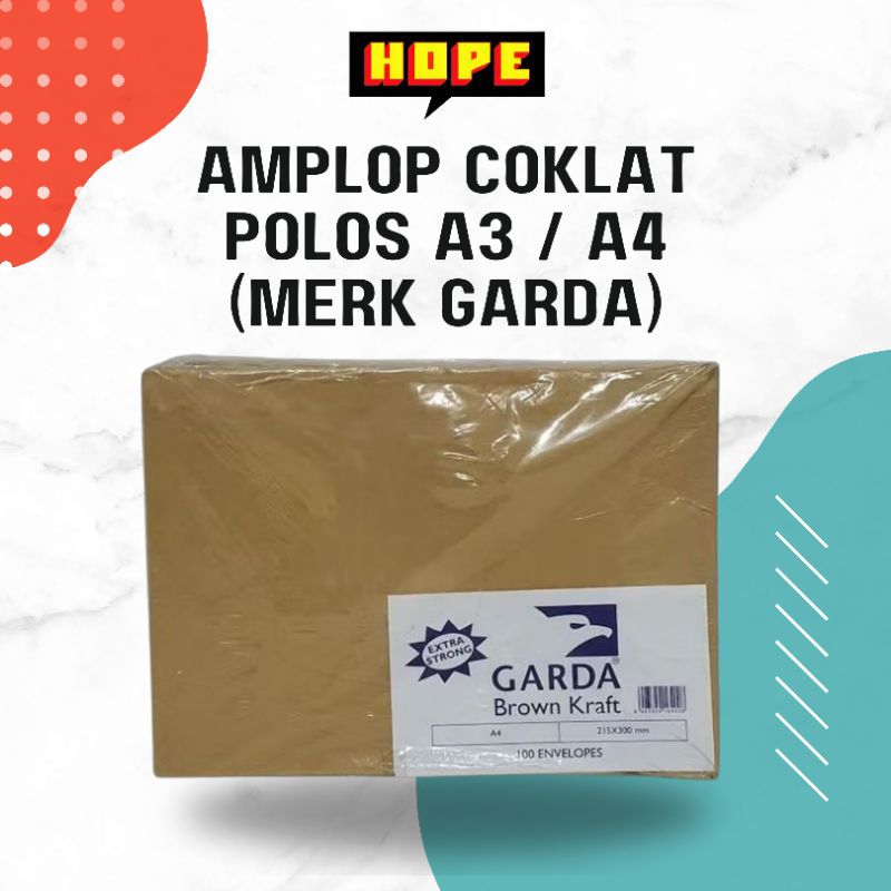 

Amplop Coklat Polos Merk Garda - Ukuran A3 / A4