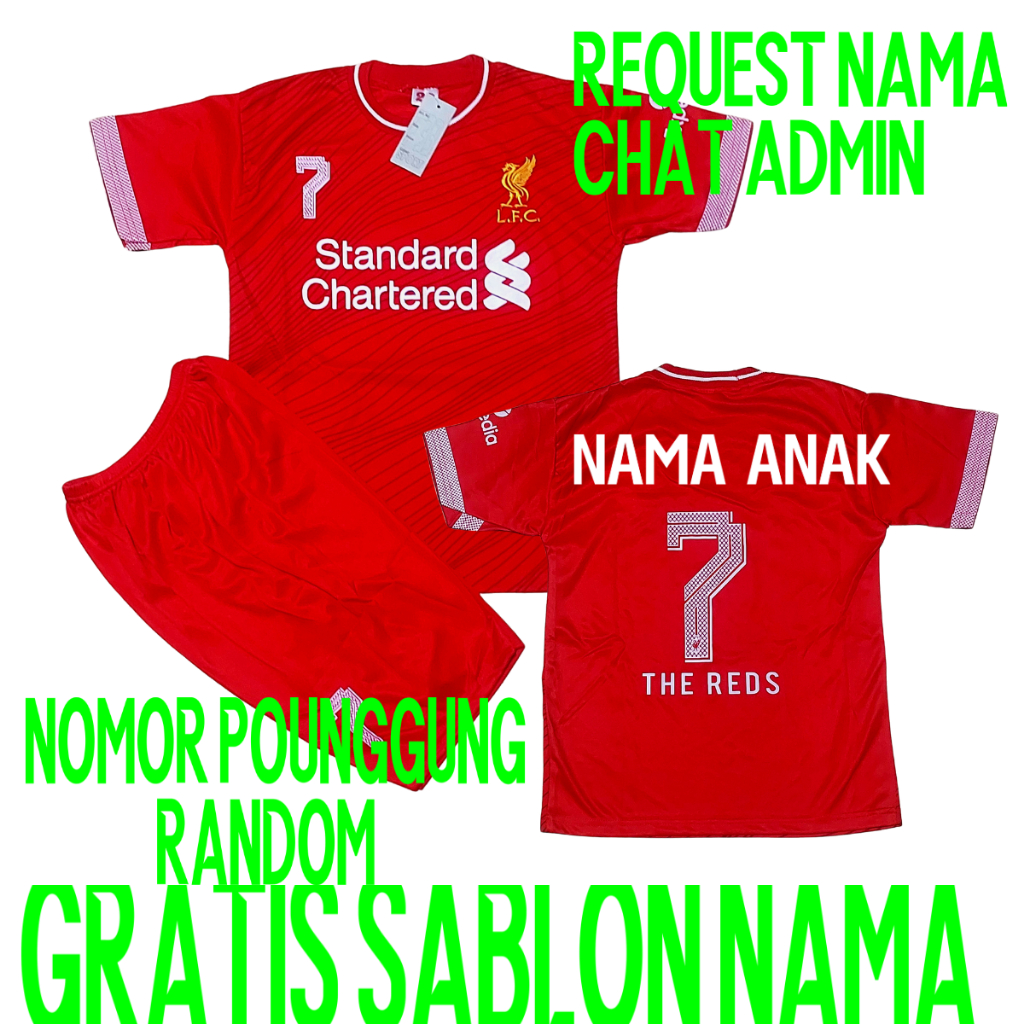 SETELAN BAJU BOLA ANAKLIVERPOOL/BAJU BOLA LIVERPOOL HOME/SETELAN BOLA ANAK LIVERPOOL MERAH TERBARU
