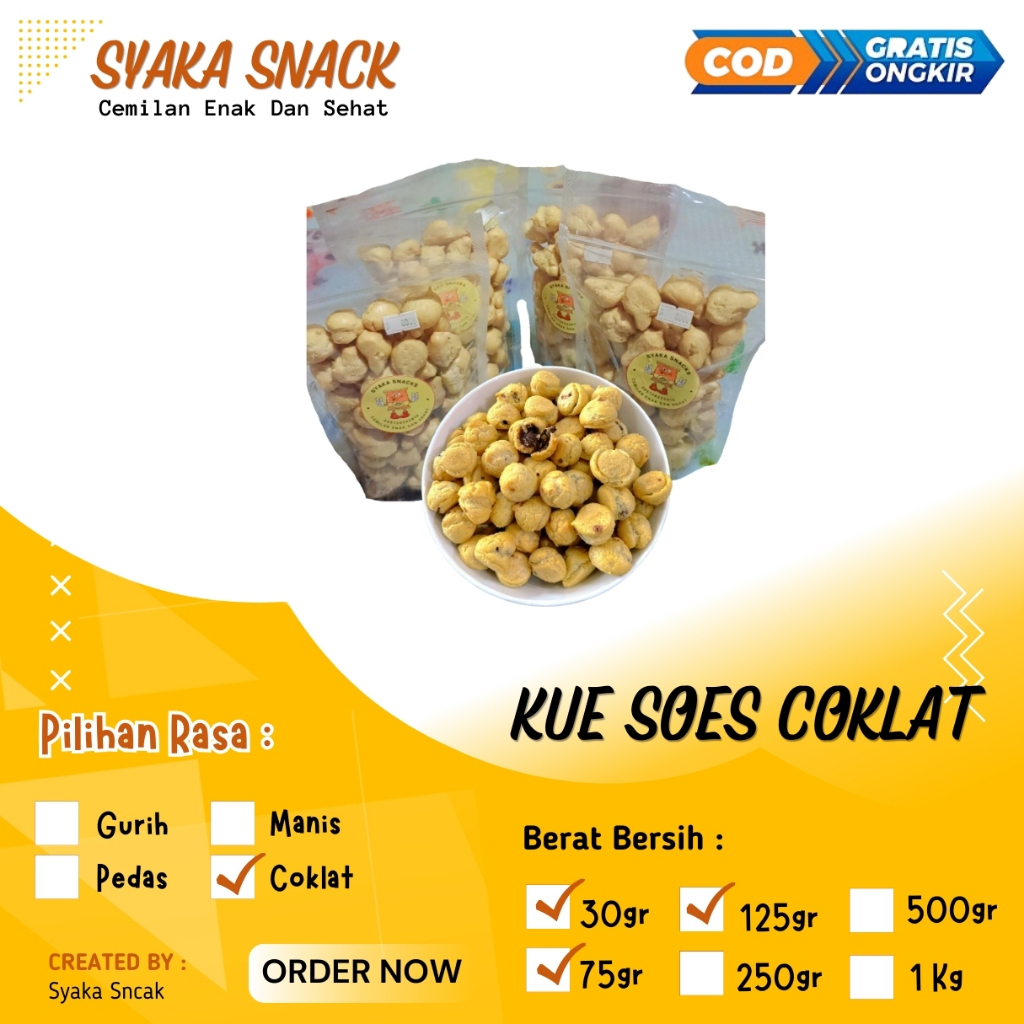 

Cemilan Kue Soes Isi Coklat Manis - Soes Coklat - Kemasan Kecil