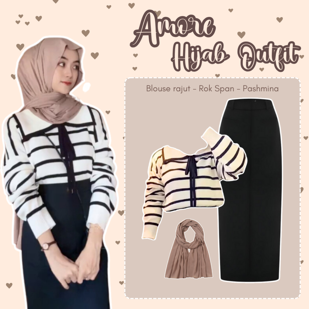 Penawaran Terbatas One Set OOTD Hijab Style ( Blouse Rajut - Rok Span - Pashmina ) Setelan Wanita